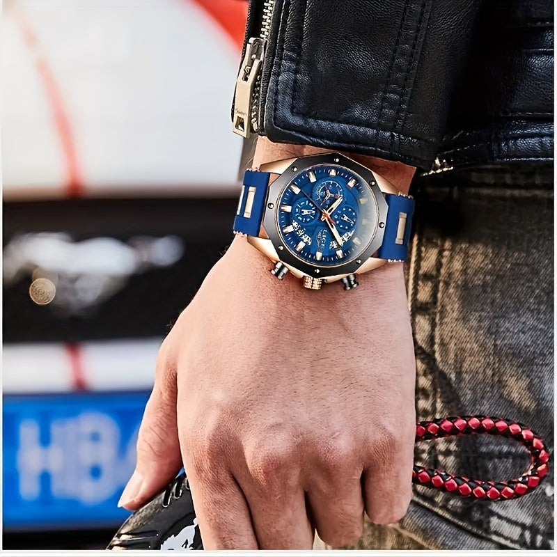 Men's Chronograph Calendar LIGE Wristwatch, Outdoor Casual Sports Quartz Watch Ideal For Gifts