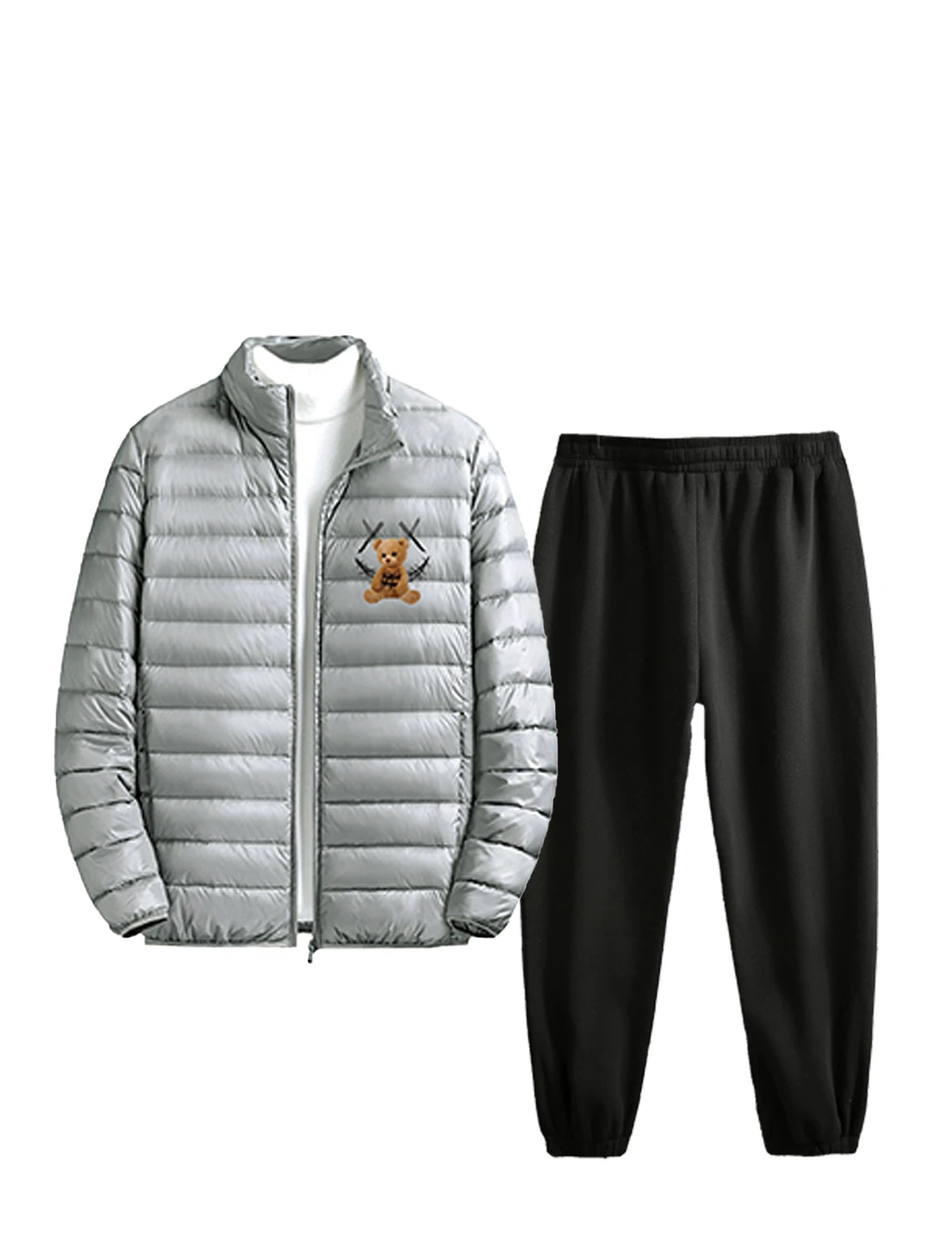 Men's winter cotton-padded jacket and long pants set, warm and versatile, one set for daily outings