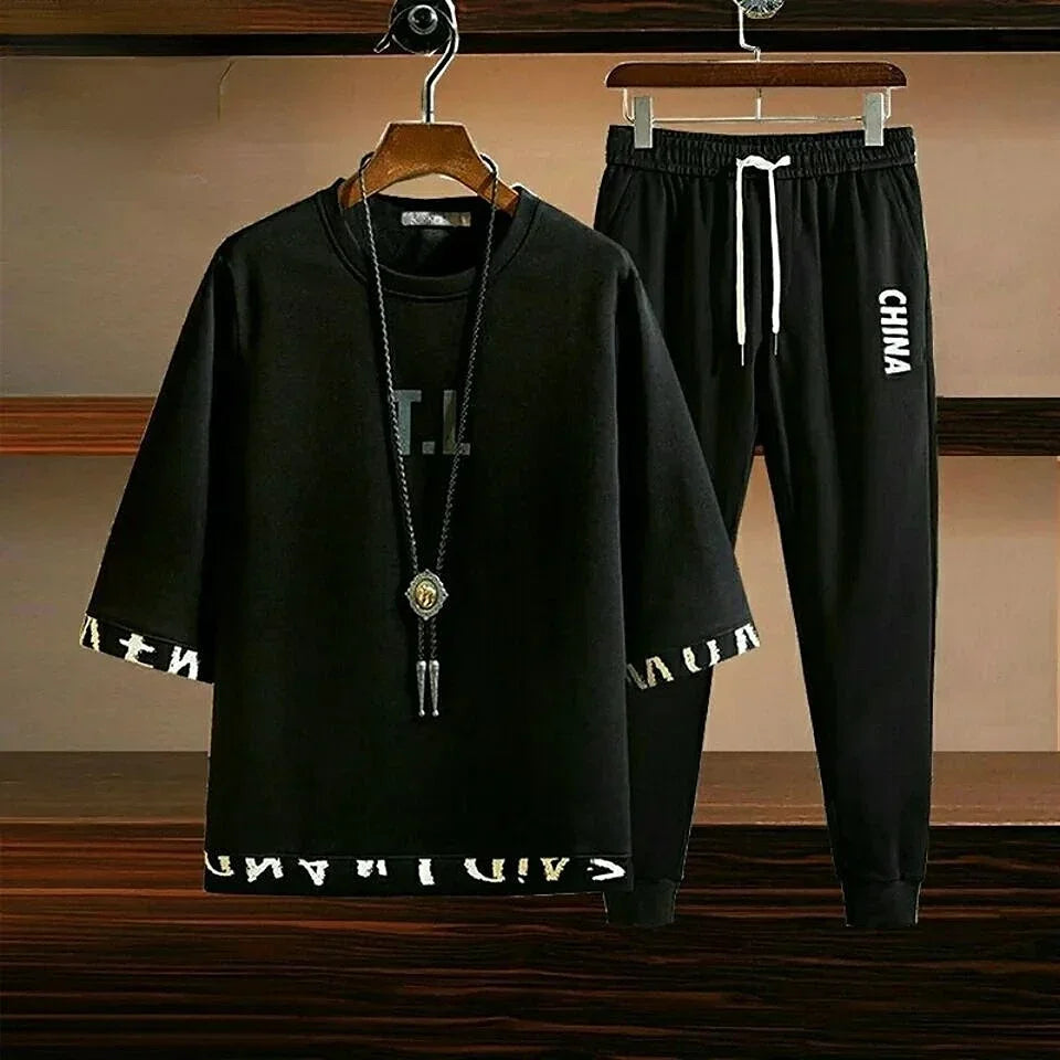 Pants Sets Kpop Chic Clothes for Men Top Slim Fit Casual Stretch Basic Cool Male T Shirt Summer Sweatshirt Sportswear 2025 Trend