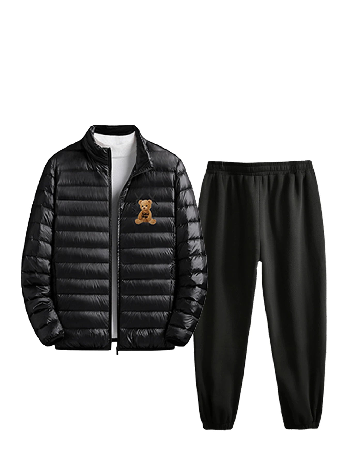 Men's winter cotton-padded jacket and long pants set, warm and versatile, one set for daily outings