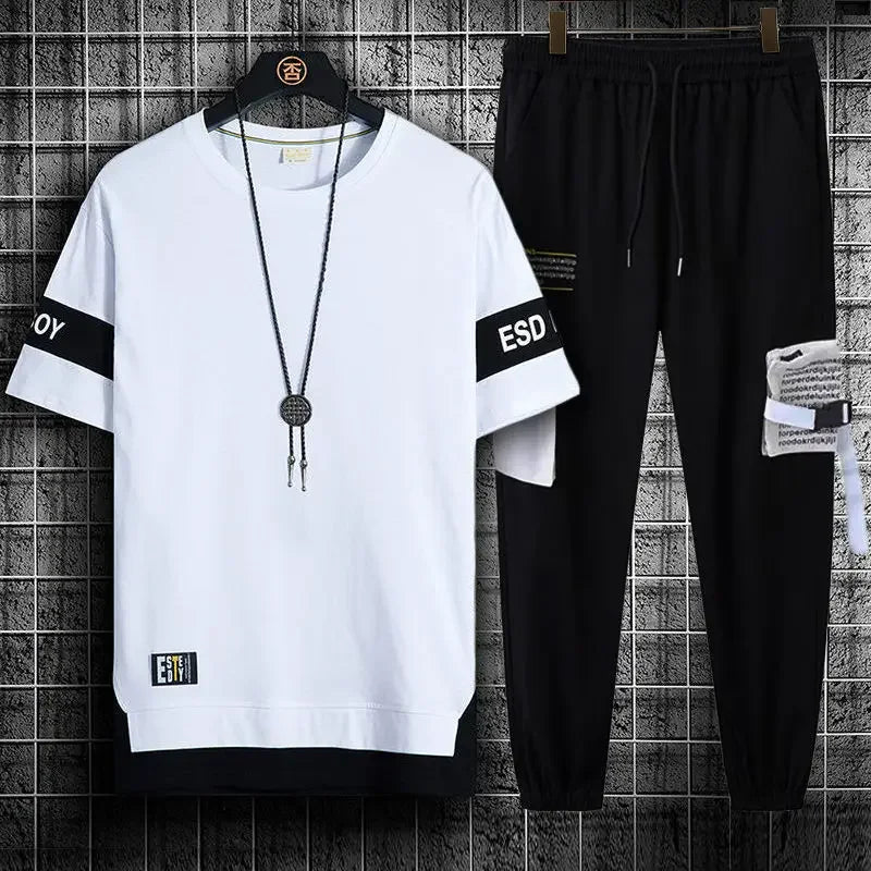 Pants Sets Graphic Top Black Tracksuit Sportswear Men's Clothing Jogging Sports Suits Fashion T Shirt Man Offer Trend Popular Xl