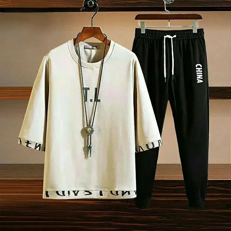 Pants Sets Kpop Chic Clothes for Men Top Slim Fit Casual Stretch Basic Cool Male T Shirt Summer Sweatshirt Sportswear 2025 Trend