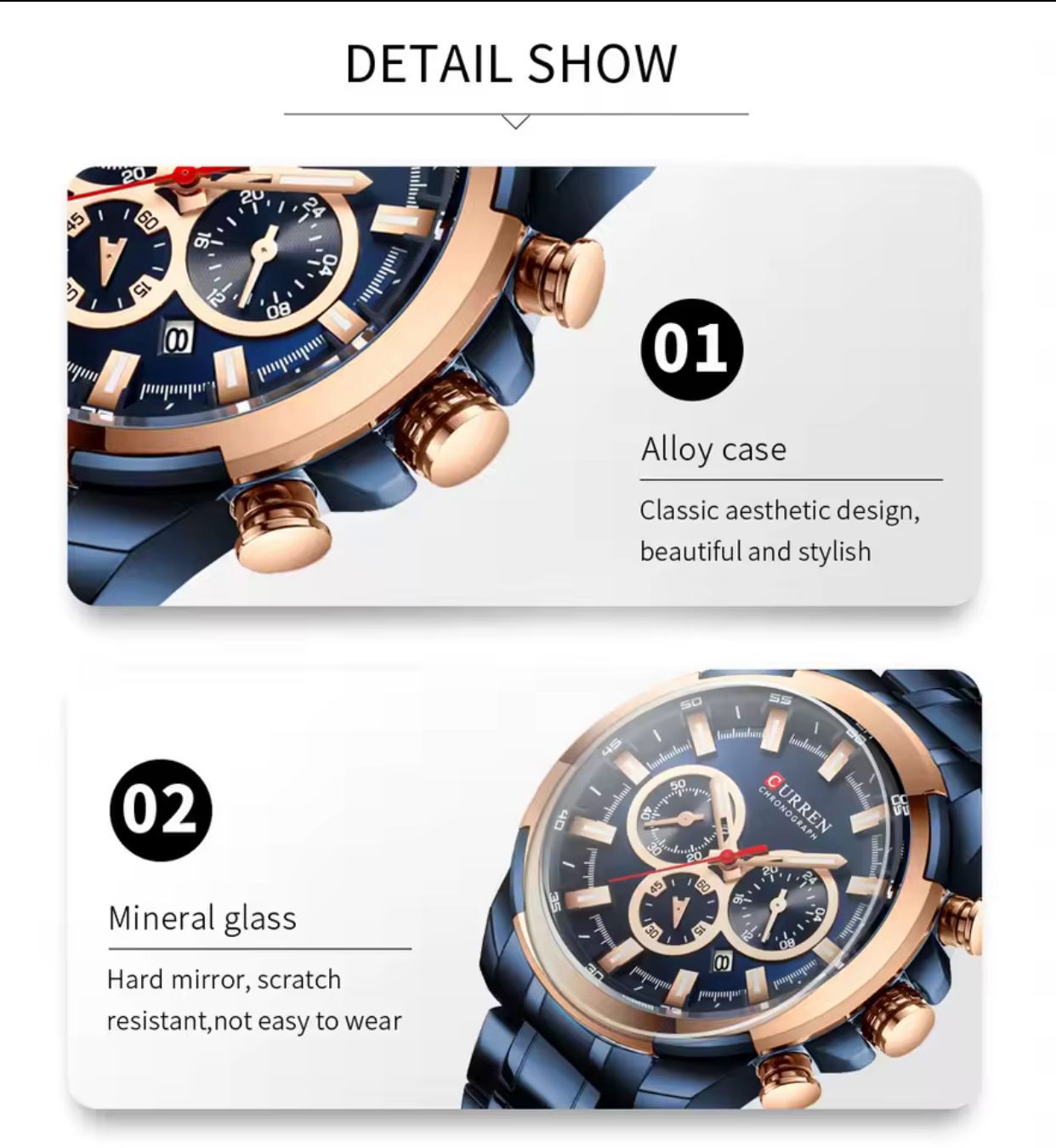 CURREN Men’s Watches Top Brand Big Sport Watch Luxury Men Military Steel Quartz Wrist Watches Chronograph Gold Design Male Clock