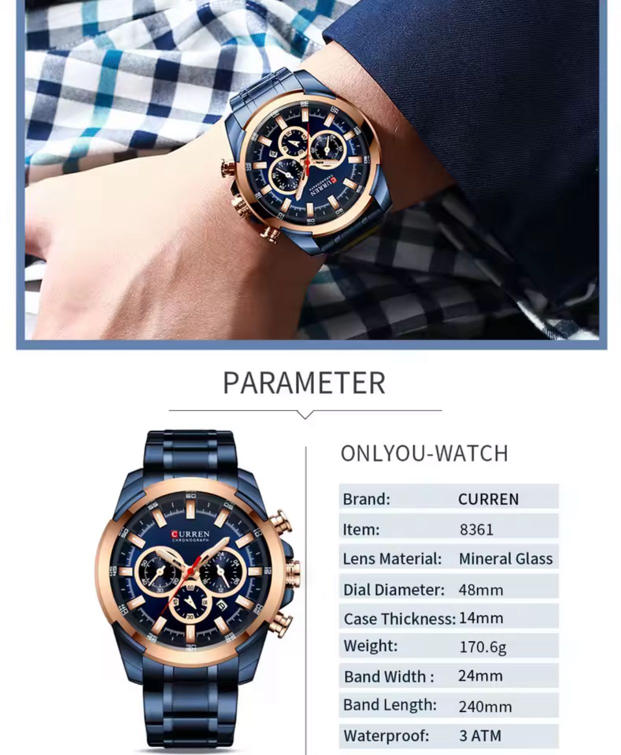 CURREN Men’s Watches Top Brand Big Sport Watch Luxury Men Military Steel Quartz Wrist Watches Chronograph Gold Design Male Clock