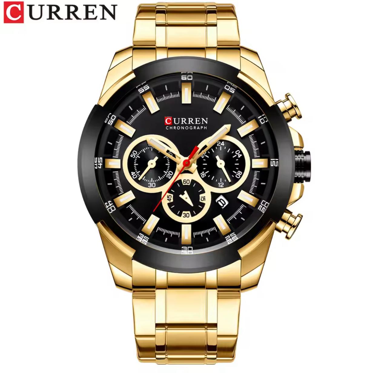 CURREN Men’s Watches Top Brand Big Sport Watch Luxury Men Military Steel Quartz Wrist Watches Chronograph Gold Design Male Clock