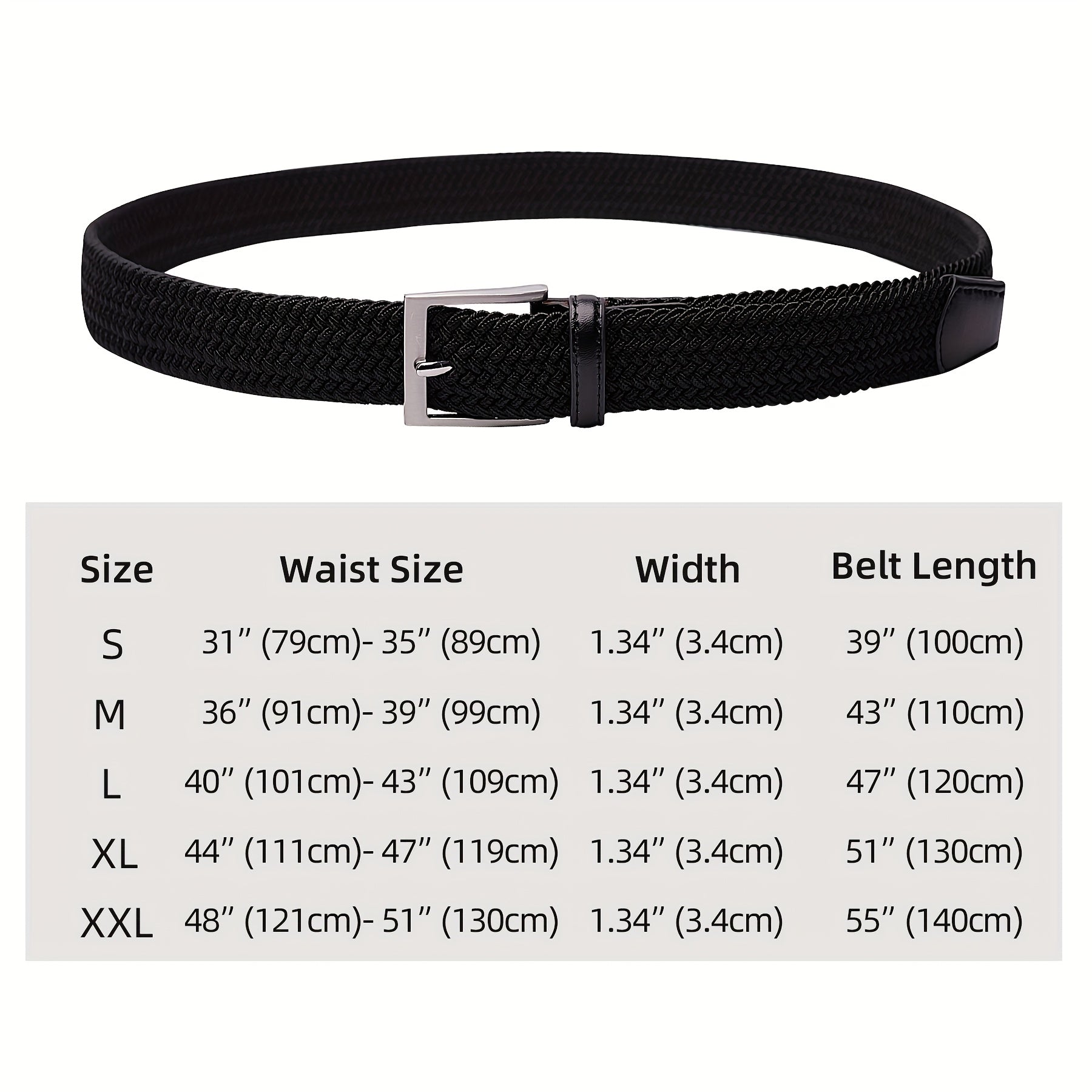LCG LUCHENGYI Unisex Braided Elastic Belts - Stretch Woven Fabric with Square Buckle for Jeans, Golf Shirts, and Casual Wear - Black, Adjustable Fit, Structured Design, Structured Belt | Sleek Belt Design | Durable Belt Fabri