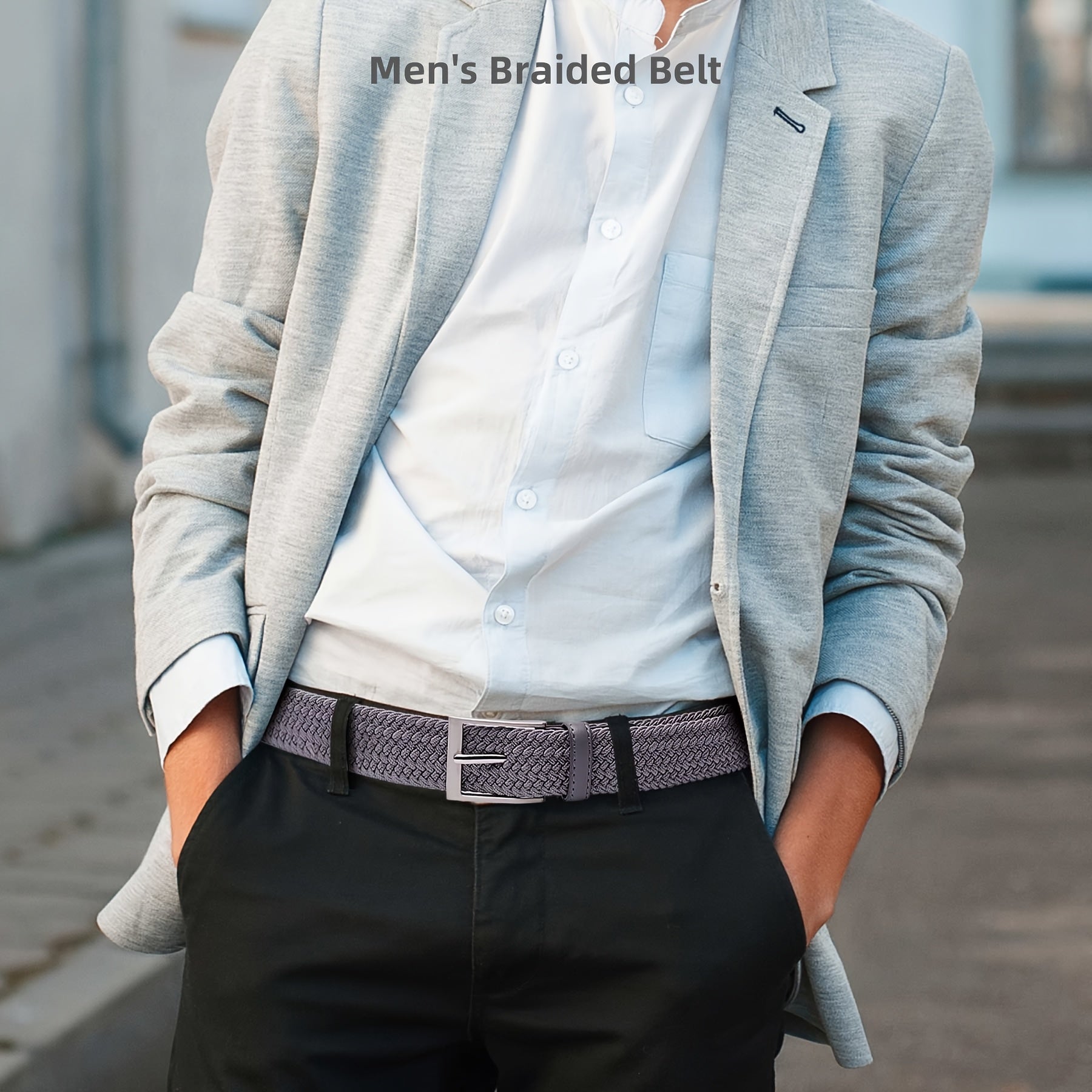 LCG LUCHENGYI Unisex Braided Elastic Belts - Stretch Woven Fabric with Square Buckle for Jeans, Golf Shirts, and Casual Wear - Black, Adjustable Fit, Structured Design, Structured Belt | Sleek Belt Design | Durable Belt Fabri