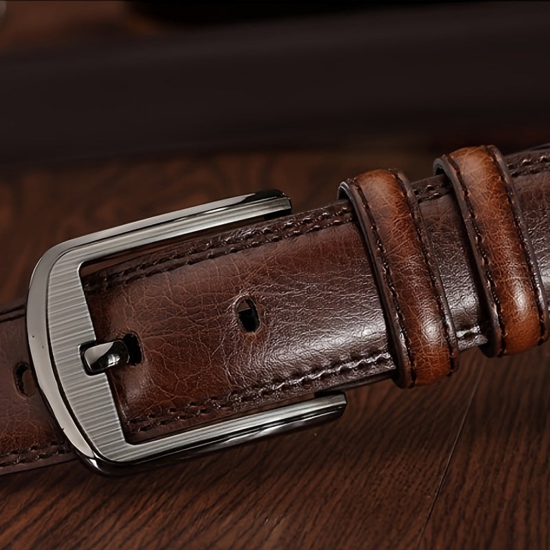 Men's Belt Boys Real Cowhide Leather Belt Pin Buckle Belt Brown Middle-aged Youth Casual Trendy Men's Belt, Ideal choice for Gifts