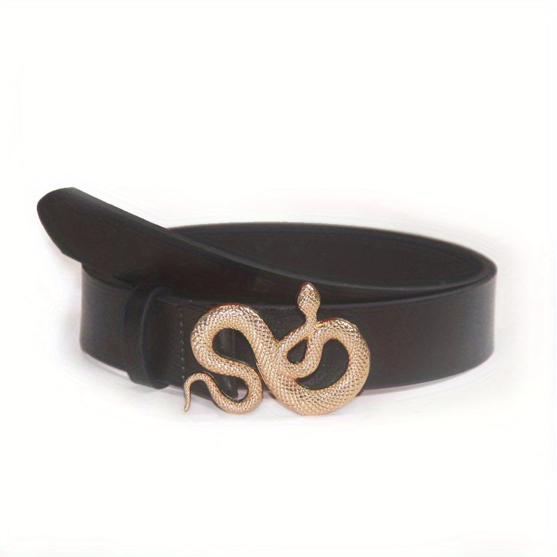 Men's Snake Buckle Black PU Leather Belt