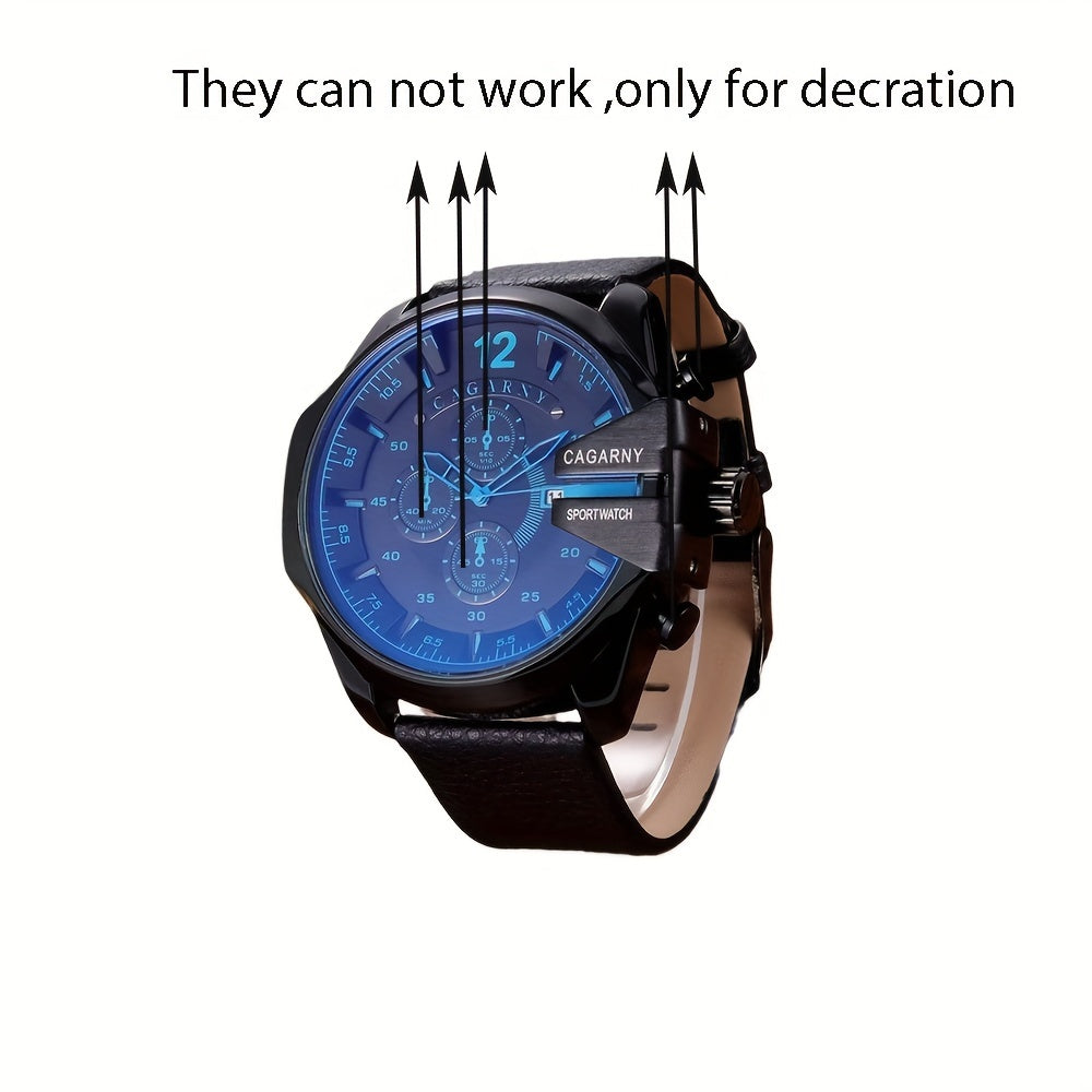 CAGARNY Classic Large Dial Men's Date Quartz Wristwatch - Elegant Timepiece for Men with Precise Quartz Movement, Water Resistant and Stylish Design - Ideal Gift for Him