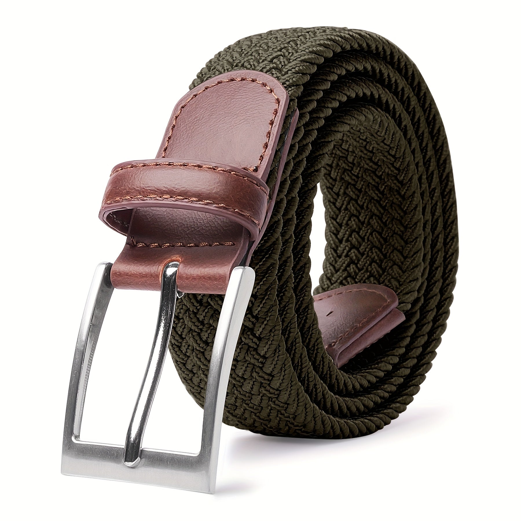 LCG LUCHENGYI Unisex Braided Elastic Belts - Stretch Woven Fabric with Square Buckle for Jeans, Golf Shirts, and Casual Wear - Black, Adjustable Fit, Structured Design, Structured Belt | Sleek Belt Design | Durable Belt Fabri