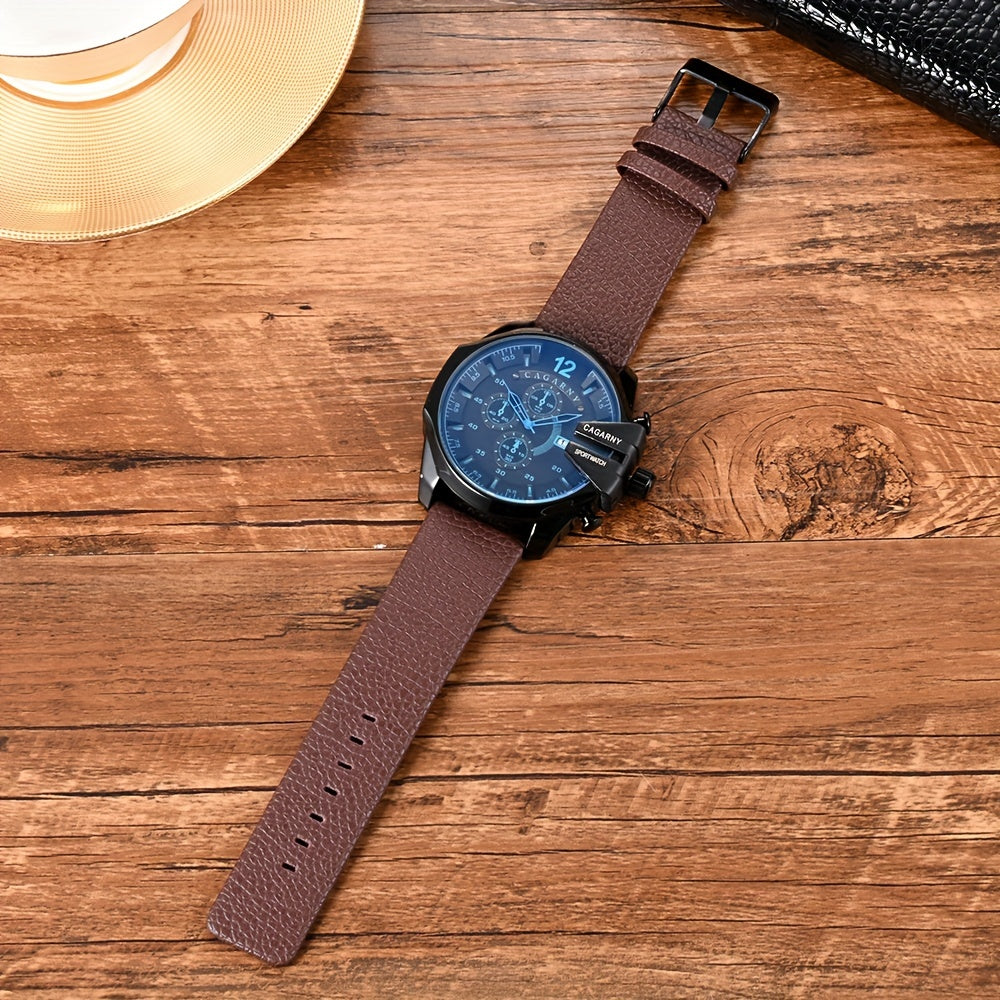 CAGARNY Classic Large Dial Men's Date Quartz Wristwatch - Elegant Timepiece for Men with Precise Quartz Movement, Water Resistant and Stylish Design - Ideal Gift for Him