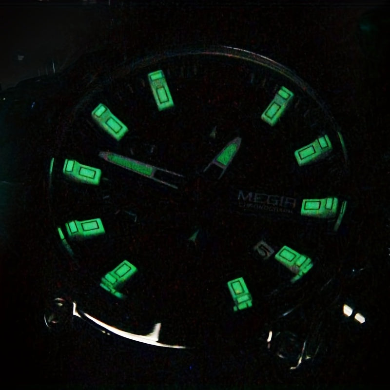 Megir Men's Chronograph Analog Quartz Watch - Date Function, Luminous Display, Soft Silicone Rubber Strap, Stylish Wristwatch Ideal for Gifts, Everyday Wear