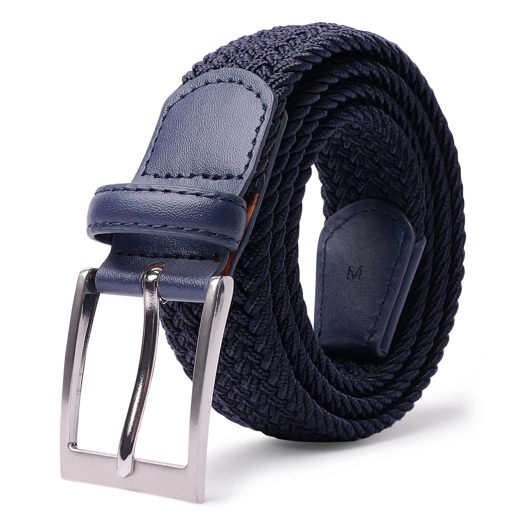 LCG LUCHENGYI Unisex Braided Elastic Belts - Stretch Woven Fabric with Square Buckle for Jeans, Golf Shirts, and Casual Wear - Black, Adjustable Fit, Structured Design, Structured Belt | Sleek Belt Design | Durable Belt Fabri