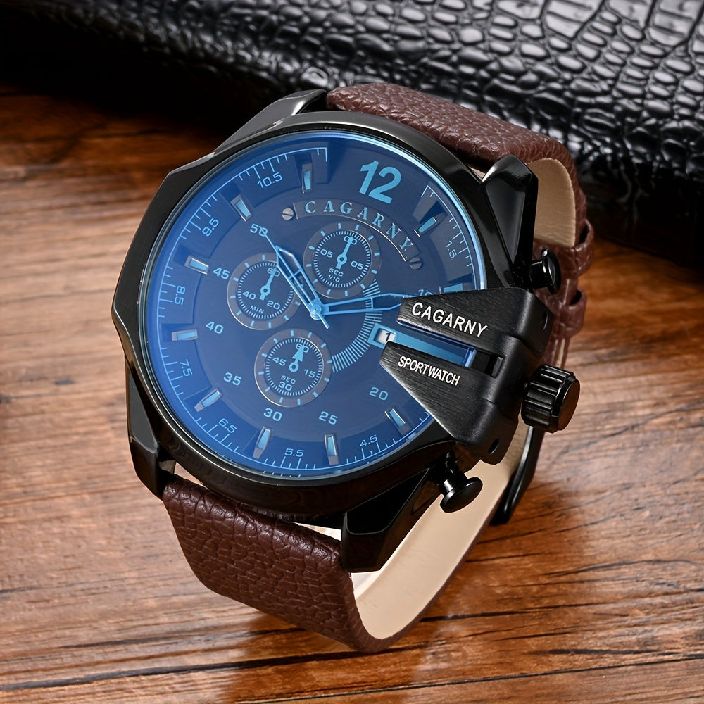 CAGARNY Classic Large Dial Men's Date Quartz Wristwatch - Elegant Timepiece for Men with Precise Quartz Movement, Water Resistant and Stylish Design - Ideal Gift for Him