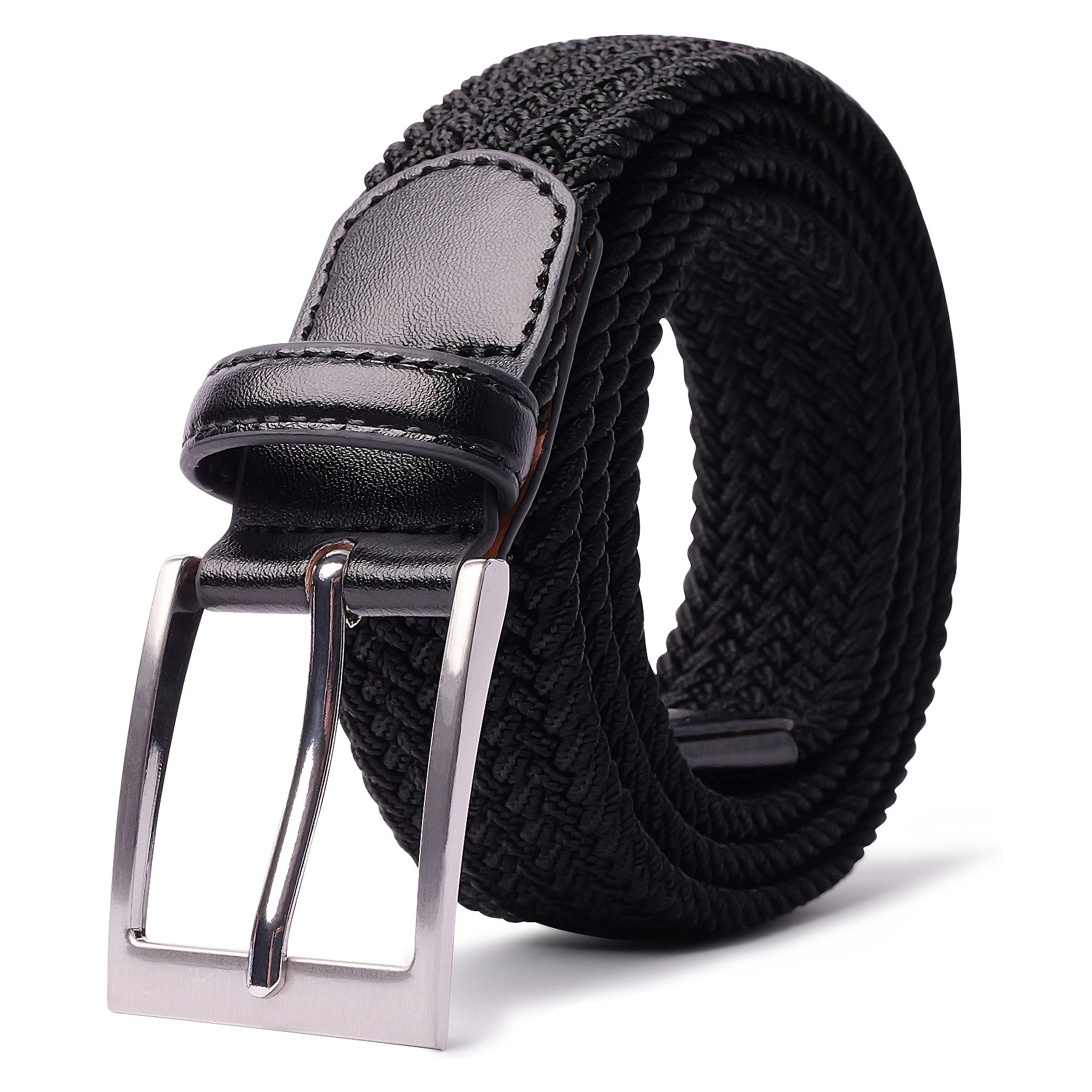 LCG LUCHENGYI Unisex Braided Elastic Belts - Stretch Woven Fabric with Square Buckle for Jeans, Golf Shirts, and Casual Wear - Black, Adjustable Fit, Structured Design, Structured Belt | Sleek Belt Design | Durable Belt Fabri