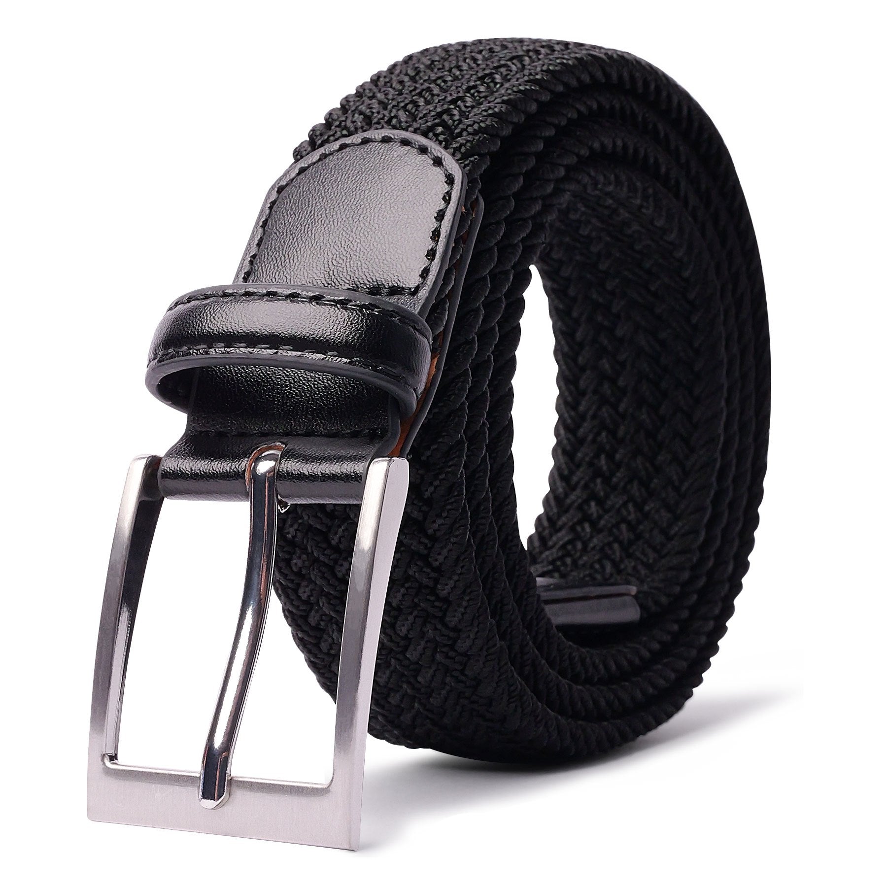LCG LUCHENGYI Unisex Braided Elastic Belts - Stretch Woven Fabric with Square Buckle for Jeans, Golf Shirts, and Casual Wear - Black, Adjustable Fit, Structured Design, Structured Belt | Sleek Belt Design | Durable Belt Fabri