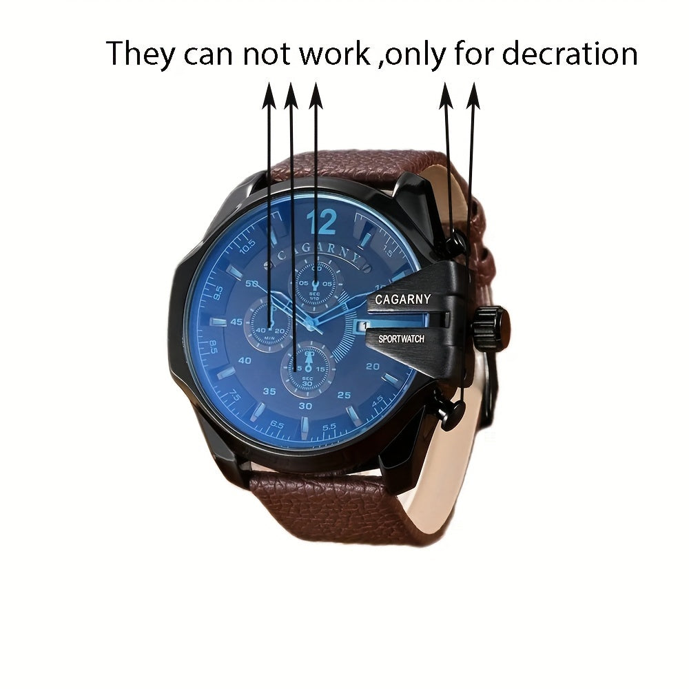CAGARNY Classic Large Dial Men's Date Quartz Wristwatch - Elegant Timepiece for Men with Precise Quartz Movement, Water Resistant and Stylish Design - Ideal Gift for Him