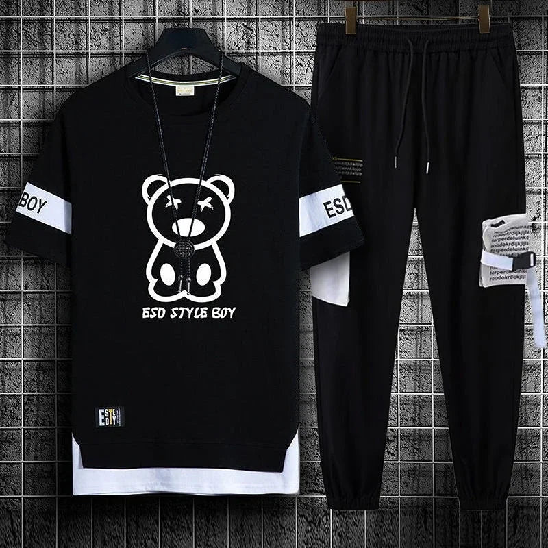 Pants Sets Graphic Top Black Tracksuit Sportswear Men's Clothing Jogging Sports Suits Fashion T Shirt Man Offer Trend Popular Xl