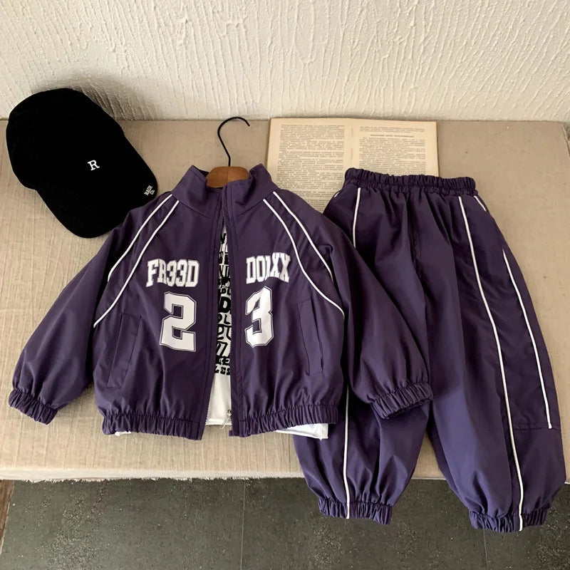 Boys Set 2025 Autumn Winter Children Clothes Fashion Trendy Handsome Kids Clothes Sporty Long Sleeve Coat Pant Two Piece Set