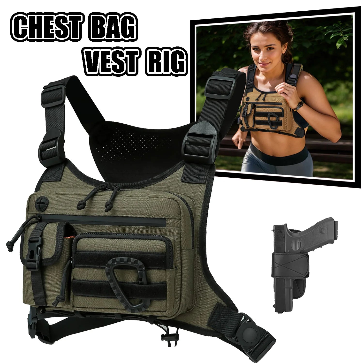 Chest Bag for Men and Women Running Hiking Chest Bag Vest EDC Waterproof Anti-Theft Chest Pack Rig for Outdoor Sports & Workouts