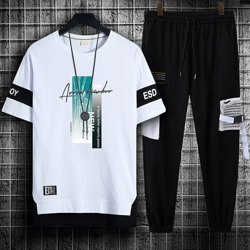 Pants Sets Graphic Top Black Tracksuit Sportswear Men's Clothing Jogging Sports Suits Fashion T Shirt Man Offer Trend Popular Xl