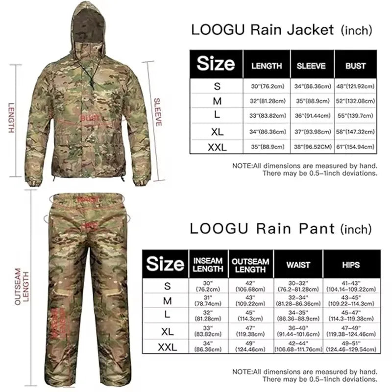 Rain Coat Set Suit Adults Unisex Men Women Camp Raincoat Set Hiking Hunting Fishing Outdoor Rainwear Rain Gears Cover Cp Tree