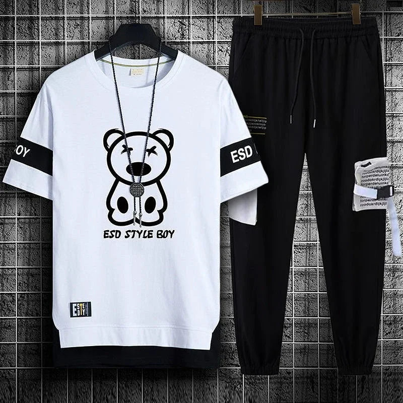 Pants Sets Graphic Top Black Tracksuit Sportswear Men's Clothing Jogging Sports Suits Fashion T Shirt Man Offer Trend Popular Xl