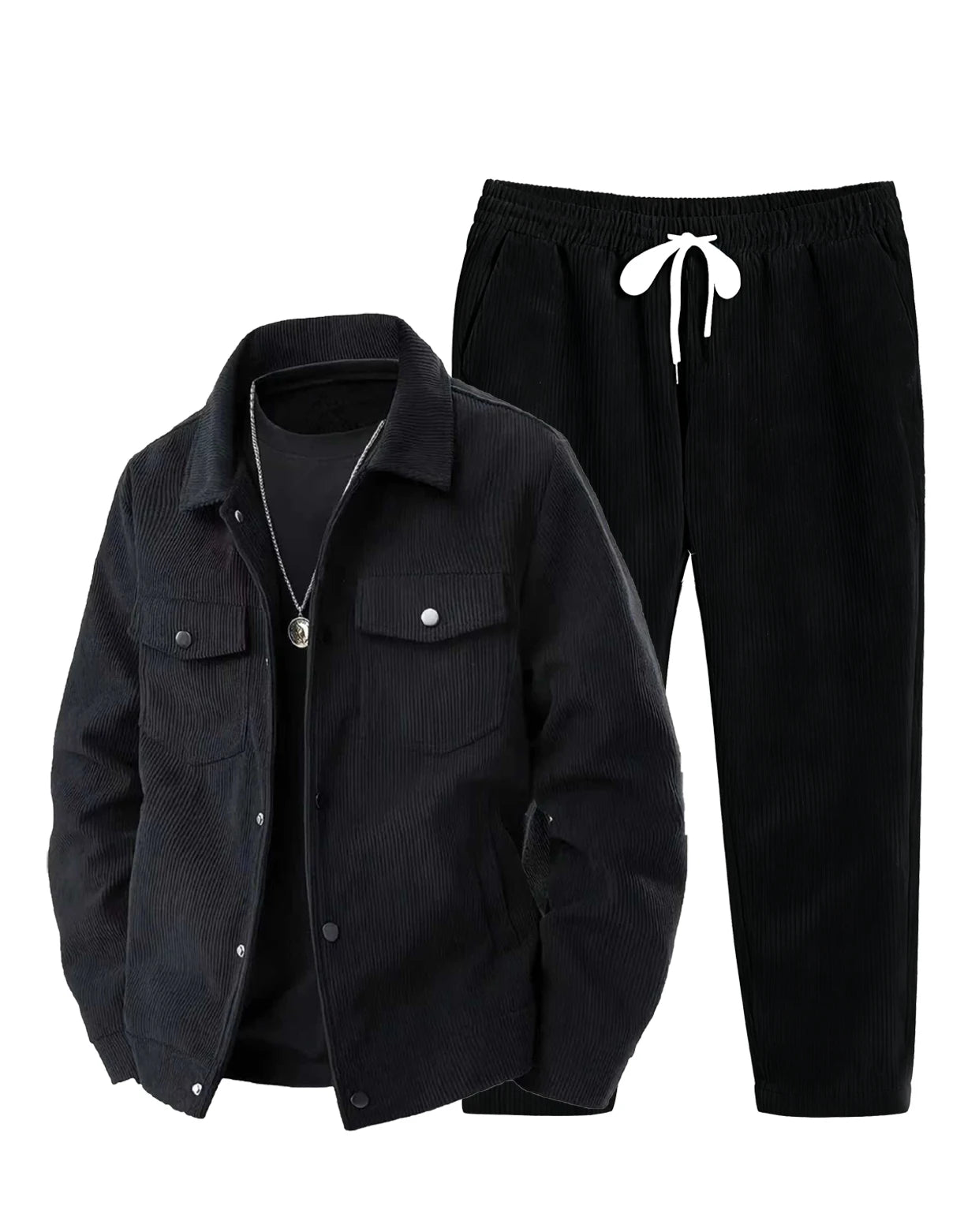Men's Corduroy Jacket And Pants Set Solid Color Fashionable Casual Outfit for Shopping Spring/Autumn Wear