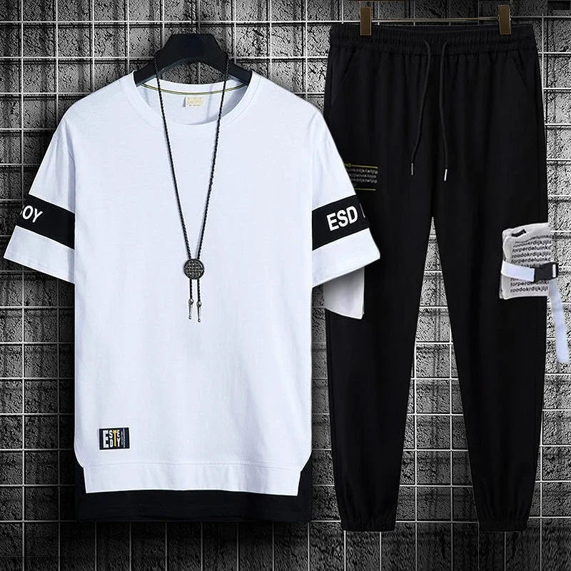 Pants Sets Graphic Top Black Tracksuit Sportswear Men's Clothing Jogging Sports Suits Fashion T Shirt Man Offer Trend Popular Xl