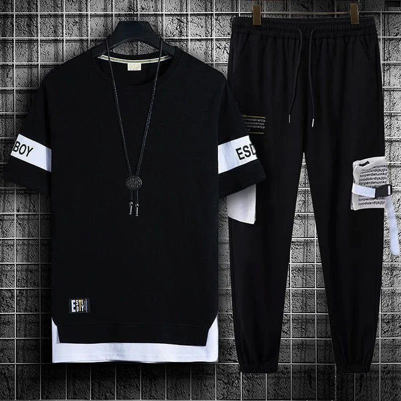 Pants Sets Graphic Top Black Tracksuit Sportswear Men's Clothing Jogging Sports Suits Fashion T Shirt Man Offer Trend Popular Xl