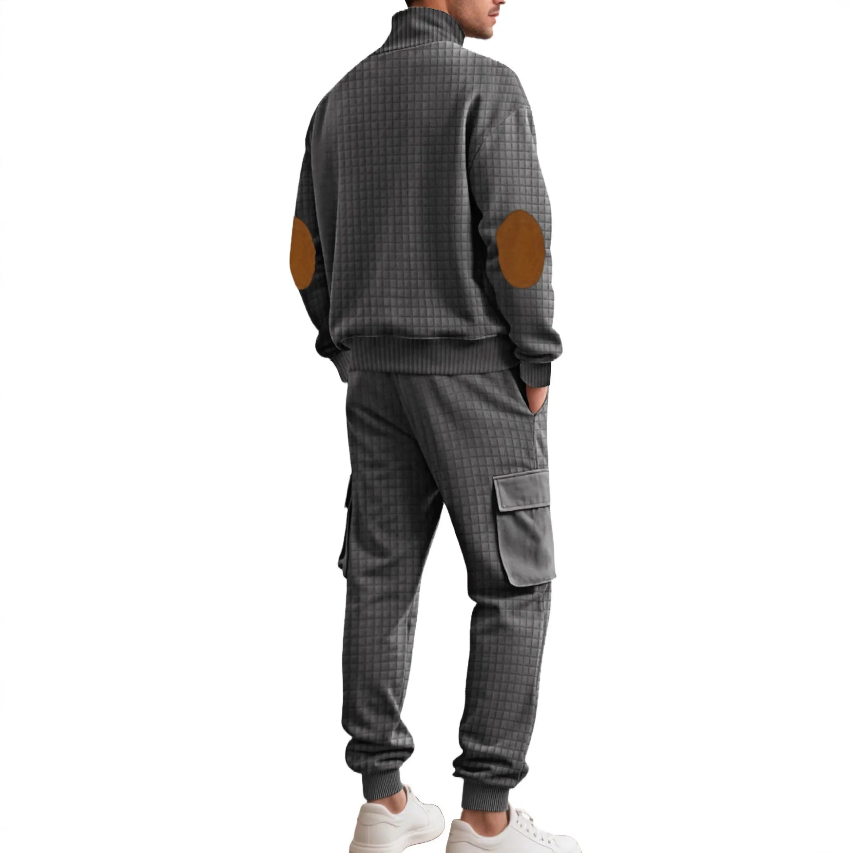 Casual Knitted Plaid irt And Pants Set with Button Sports Busin Pattern for Men All Seasons Long Sve Polyester Blend