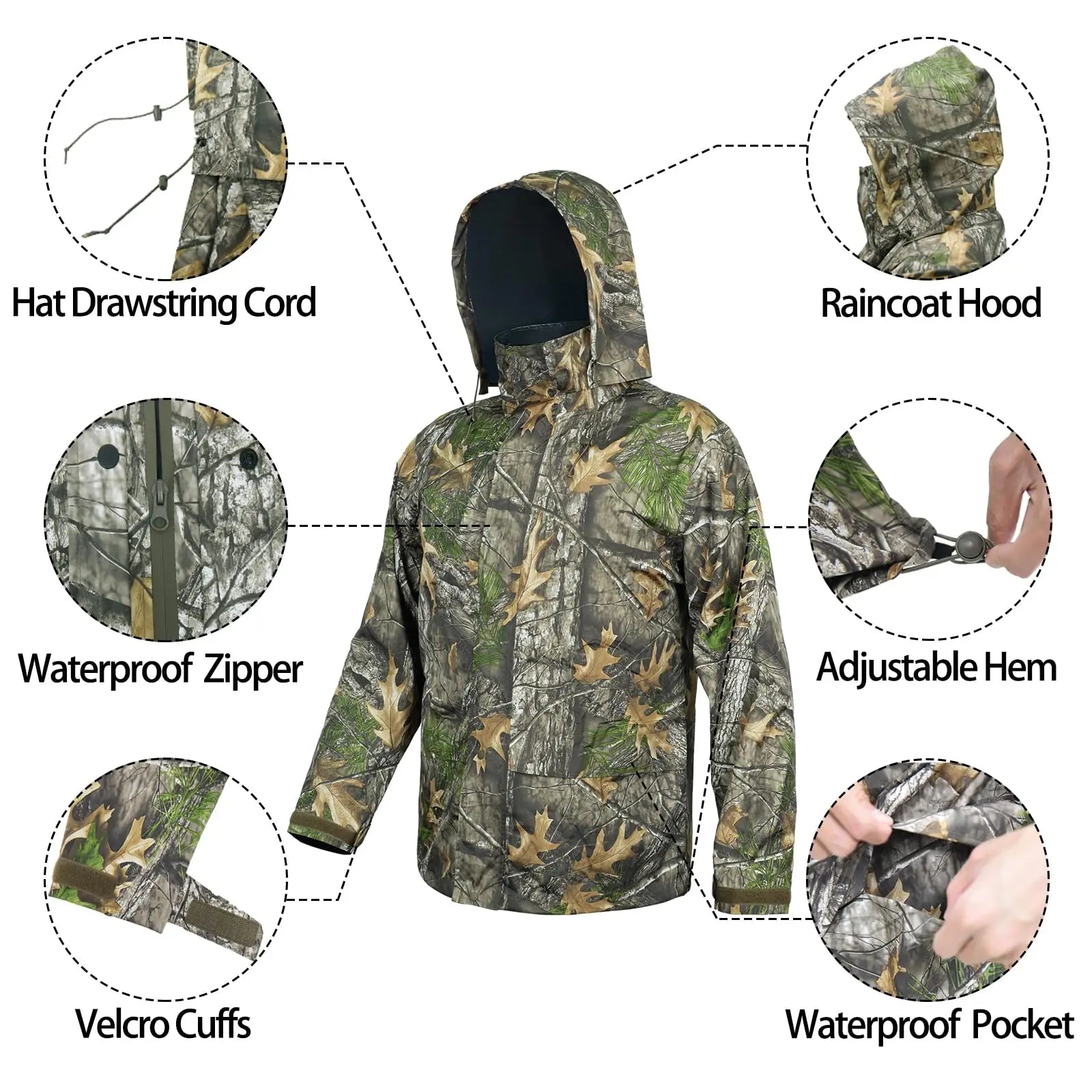 Rain Coat Set Suit Adults Unisex Men Women Camp Raincoat Set Hiking Hunting Fishing Outdoor Rainwear Rain Gears Cover Cp Tree