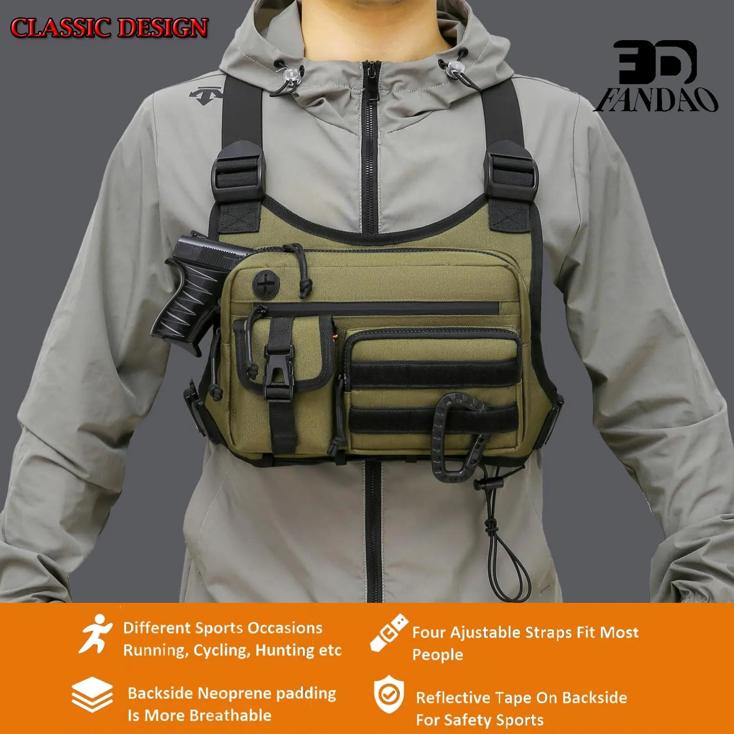 Chest Bag for Men and Women Running Hiking Chest Bag Vest EDC Waterproof Anti-Theft Chest Pack Rig for Outdoor Sports & Workouts