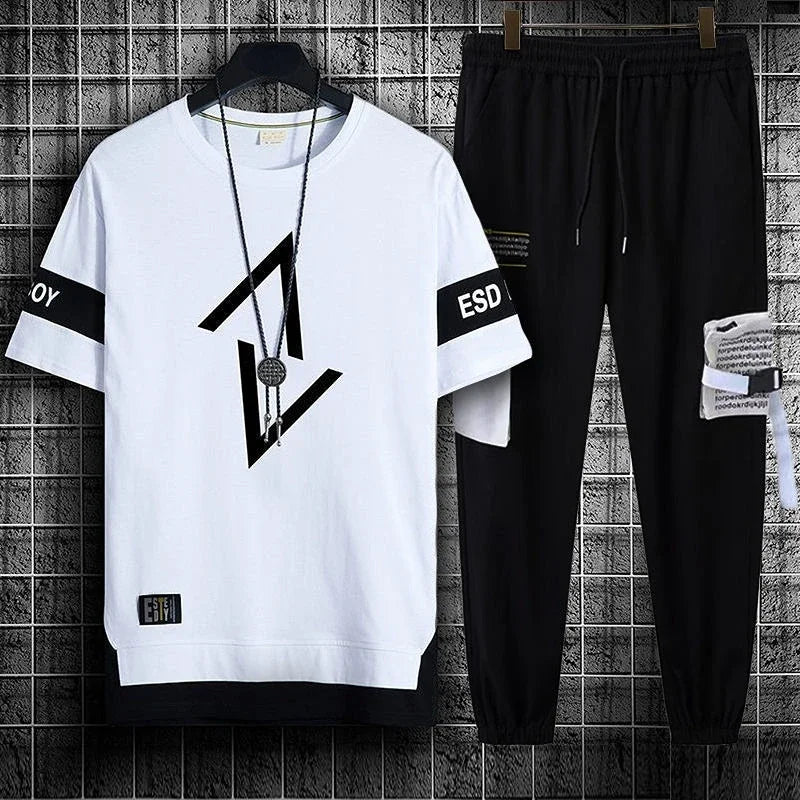 Pants Sets Graphic Top Black Tracksuit Sportswear Men's Clothing Jogging Sports Suits Fashion T Shirt Man Offer Trend Popular Xl