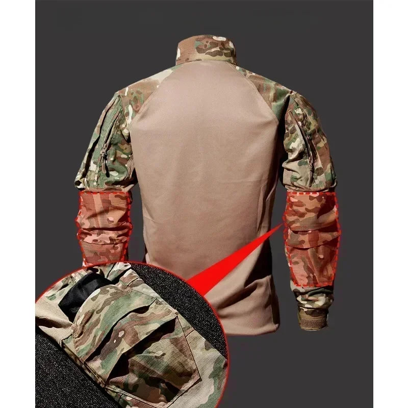 New Outdoor Tactical Sets Men Clothing Multi-Pocket Shirts +Straight Cargo Pant Hunting Suits Camo Wear-resisting Windproof Set