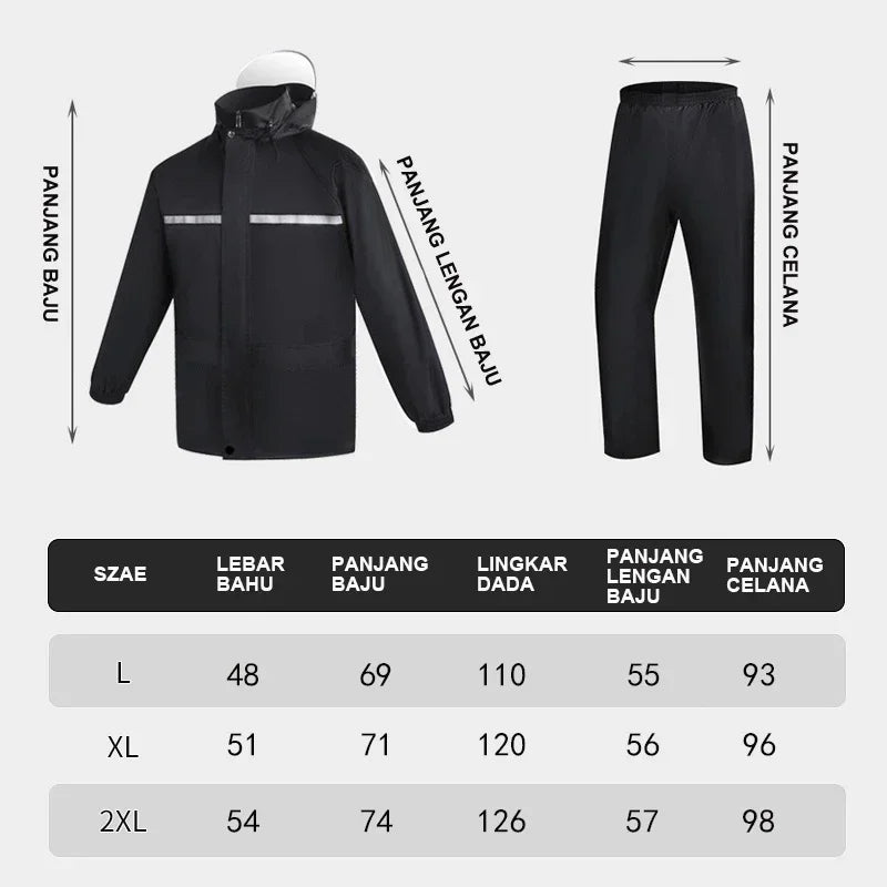 1Set Hooded Coat and Pant Rain Suit for Women Men Outdoor Waterproof Rain Gear with Reflective Strip Motocycle Riding Raincoat
