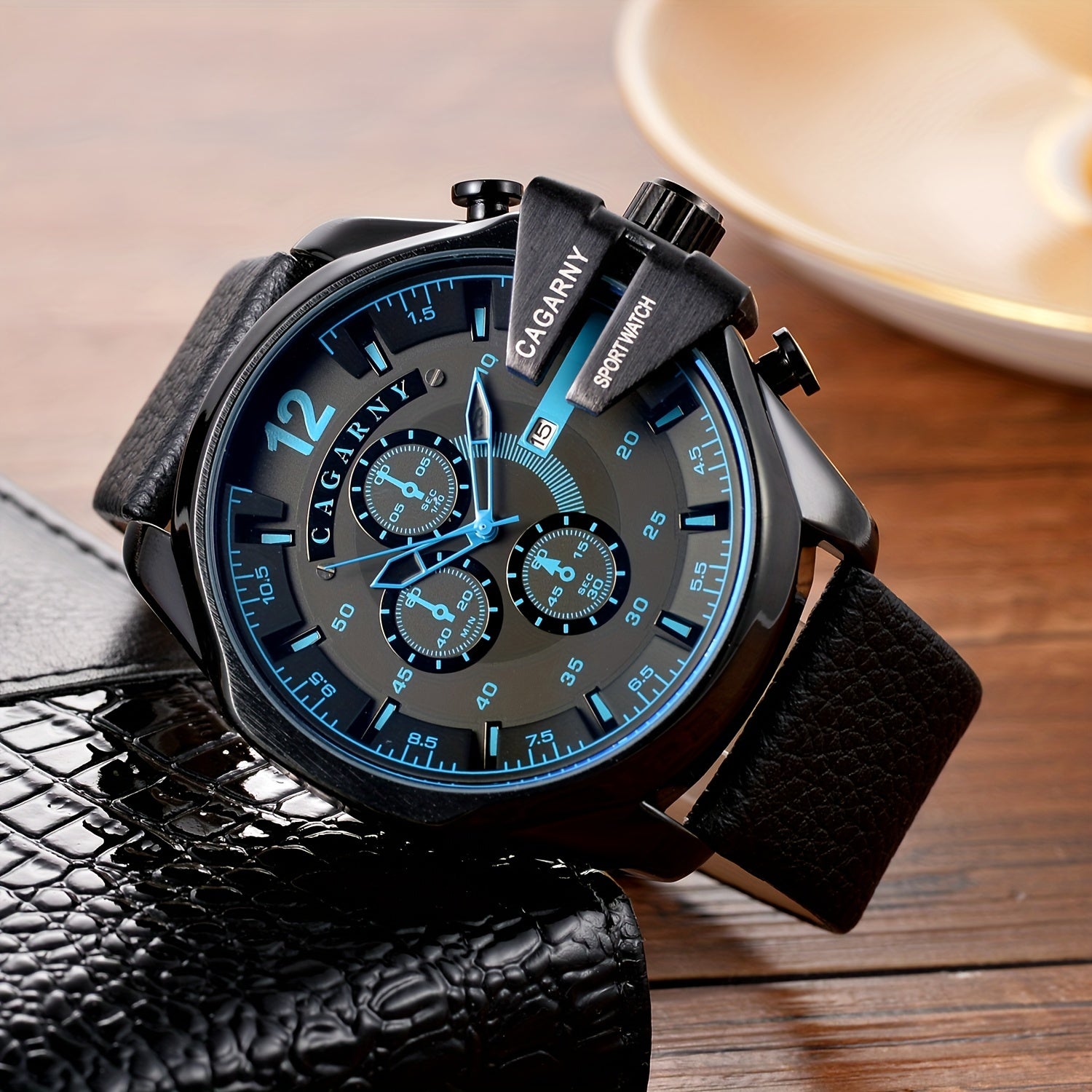 CAGARNY Classic Large Dial Men's Date Quartz Wristwatch - Elegant Timepiece for Men with Precise Quartz Movement, Water Resistant and Stylish Design - Ideal Gift for Him