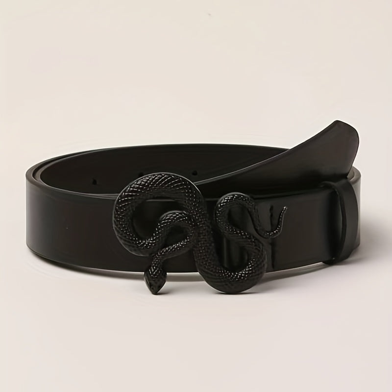 Men's Snake Buckle Black PU Leather Belt
