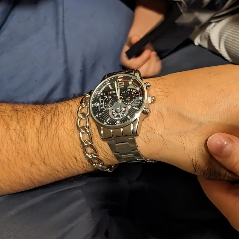 Fashion Men Watches Bracelet Men's Business Calendar Watch Stainless Steel Quartz Wristwatch Men Gift Watches