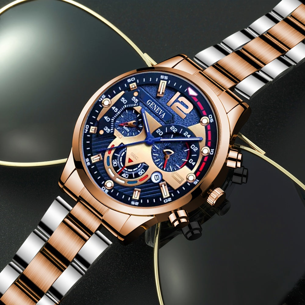 Fashion Men Watches Bracelet Men's Business Calendar Watch Stainless Steel Quartz Wristwatch Men Gift Watches