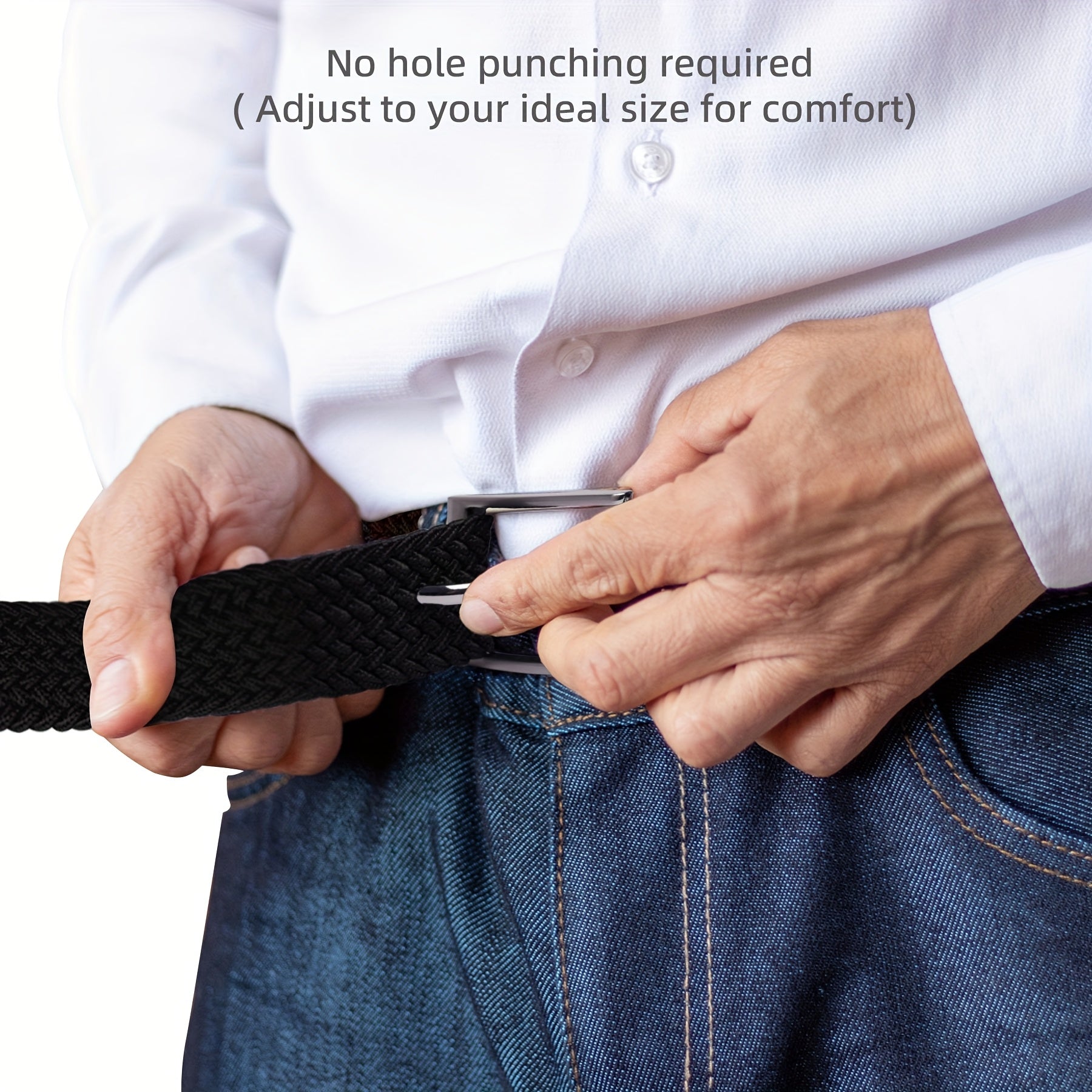 LCG LUCHENGYI Unisex Braided Elastic Belts - Stretch Woven Fabric with Square Buckle for Jeans, Golf Shirts, and Casual Wear - Black, Adjustable Fit, Structured Design, Structured Belt | Sleek Belt Design | Durable Belt Fabri