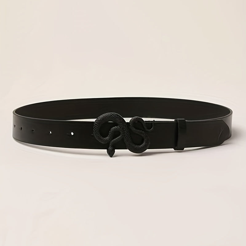 Men's Snake Buckle Black PU Leather Belt